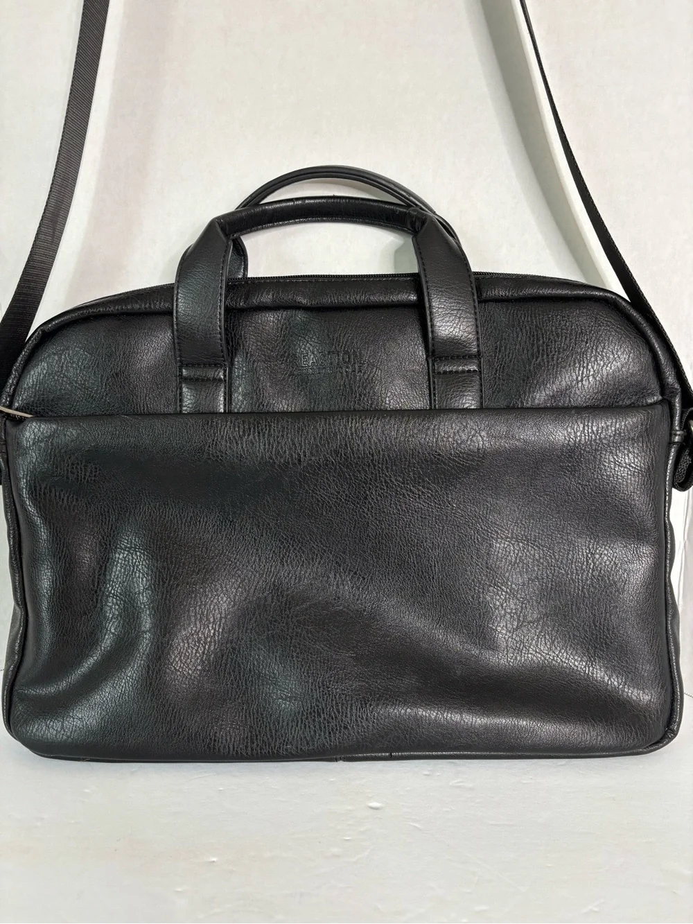 Classic Black Faux Leather Laptop Briefcase with Shoulder Strap
